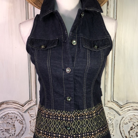 I echo Sleeveless Embroidered Long Line Jean Vest Size XS-S - Picture 2 of 11